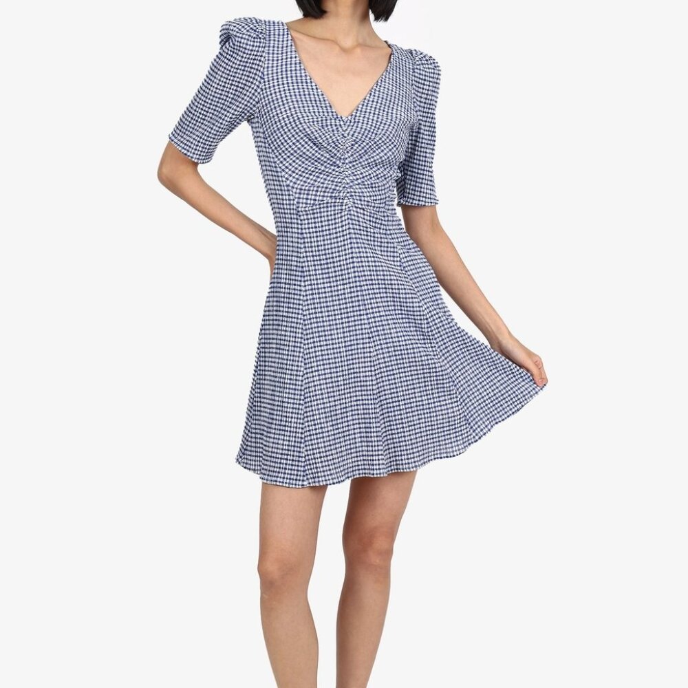 NWT STAUD Blue Checkered Mini Dress